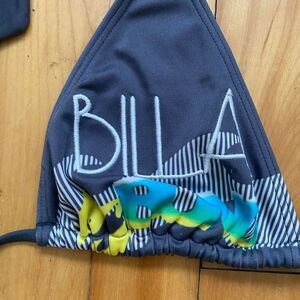 Billabong Blue Green Yellow Tie Halter Bikini Top Swimsuit S